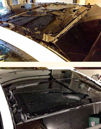 Shattered sunroof on Beleen's Scion tc